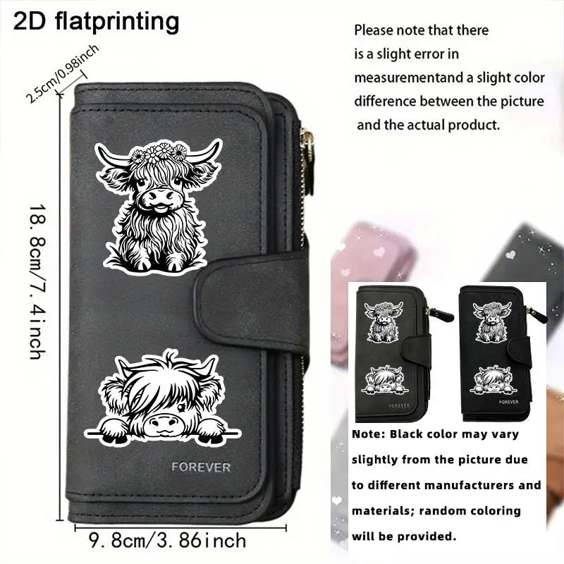 Adorable Highland Cow Long Wallet with Zipper Closure