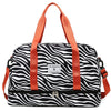 Orange and black zebra print waterproof duffle bag with wet dry compartments
