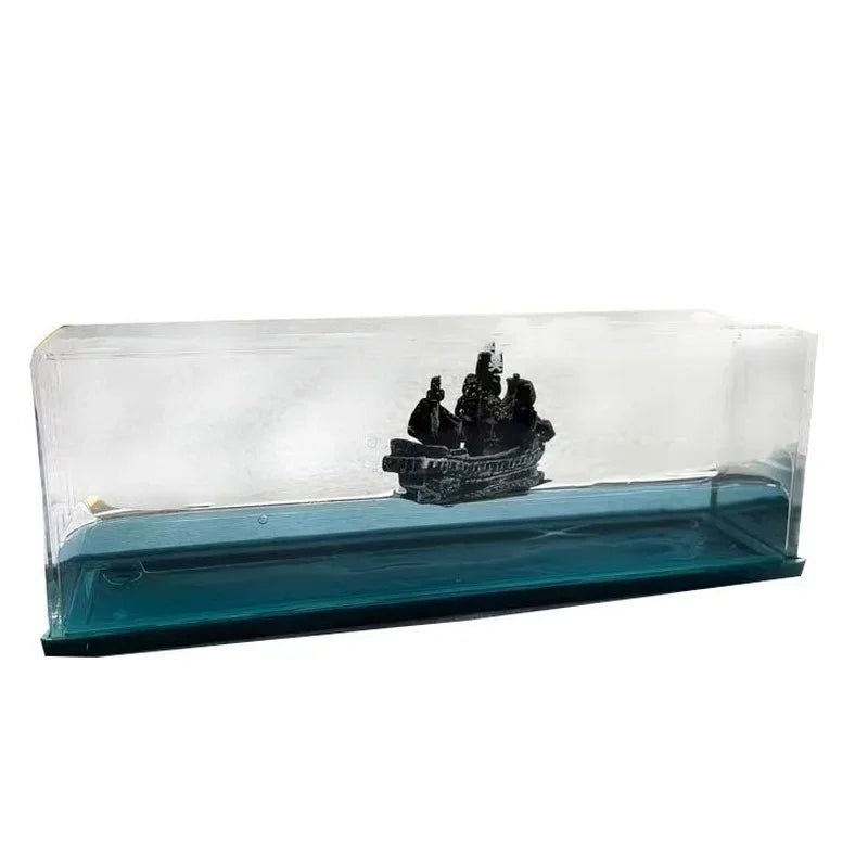 Black Pearl Pirate Ship Fluid Hourglass Decoration