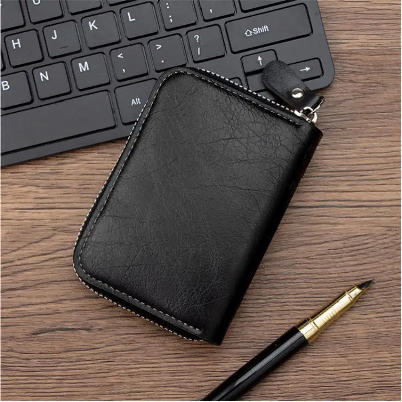 Vintage Slim RFID-Blocking Wallet with Zipper Closure