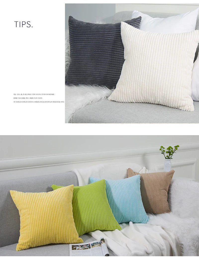 Soft Corduroy Striped Throw Pillow Cover