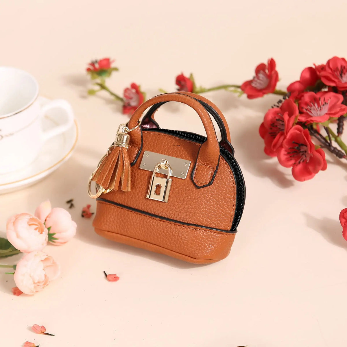 Mini Leather-Look Coin Purse with Keychain
