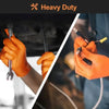 Orange nitrile work gloves with a diamond texture being used for heavy duty tasks.