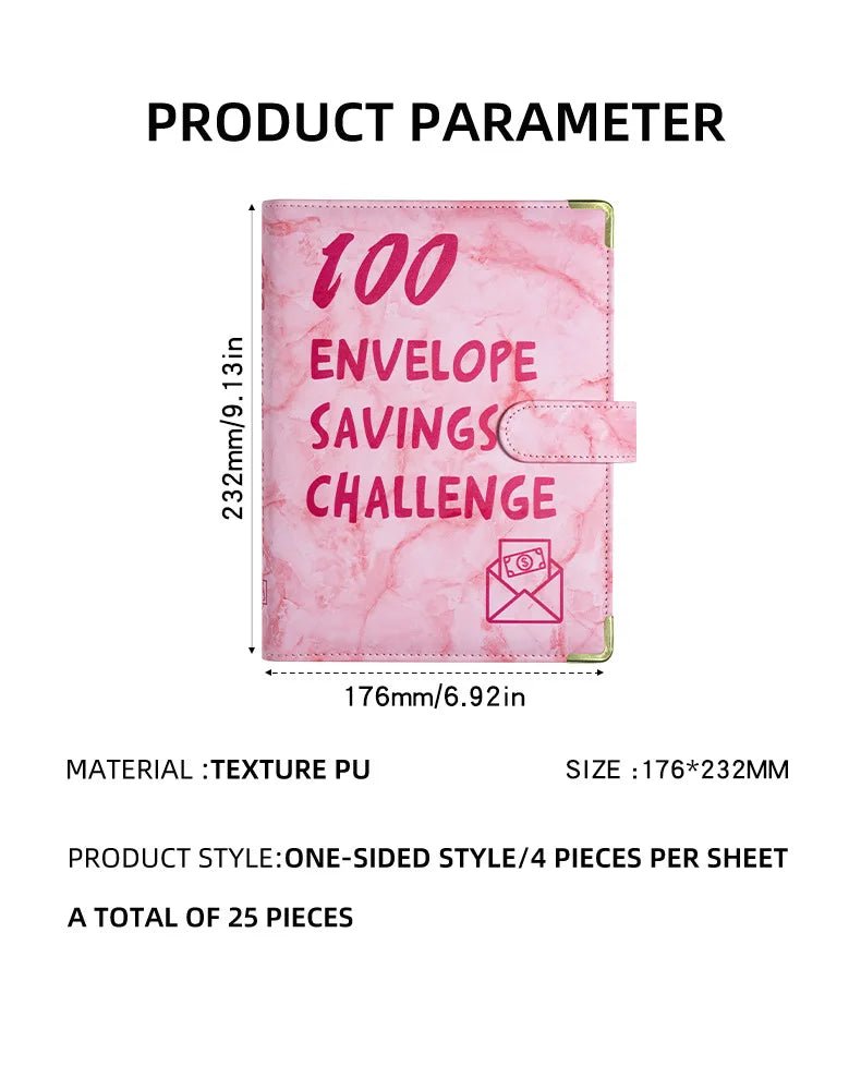Marble A5 Savings Challenge Binder with 100 Cash Envelopes