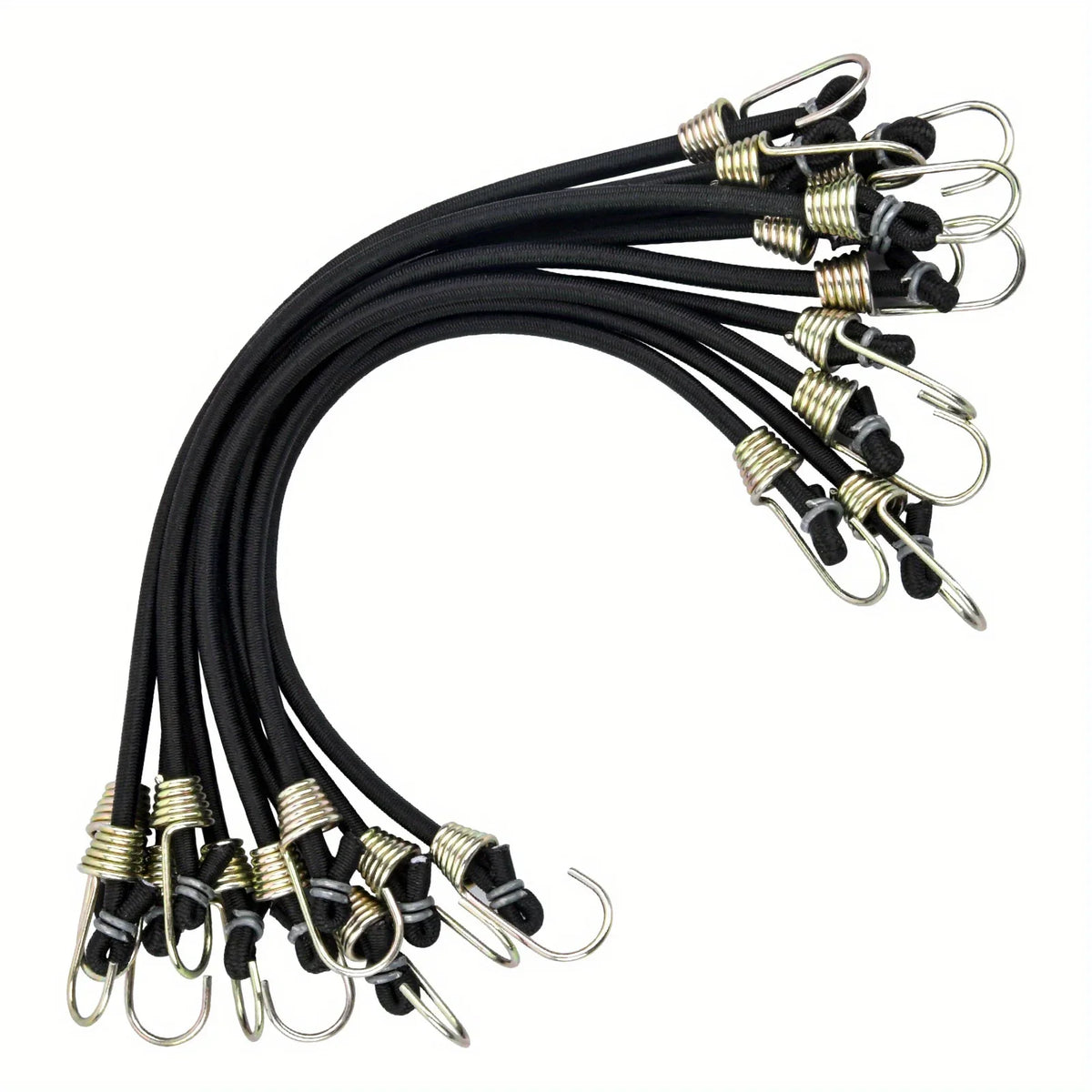 15-Piece Elastic Bungee Cords with Hooks – Black