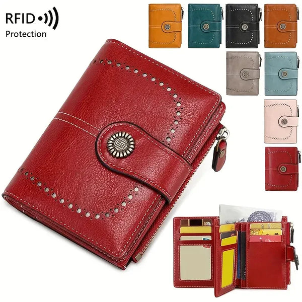 Vintage RFID-Blocking Tri-Fold Wallet with Ample Storage