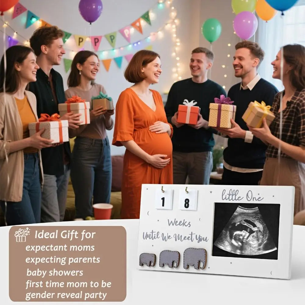 Wooden Pregnancy Countdown Picture Frame with Ultrasound Slot