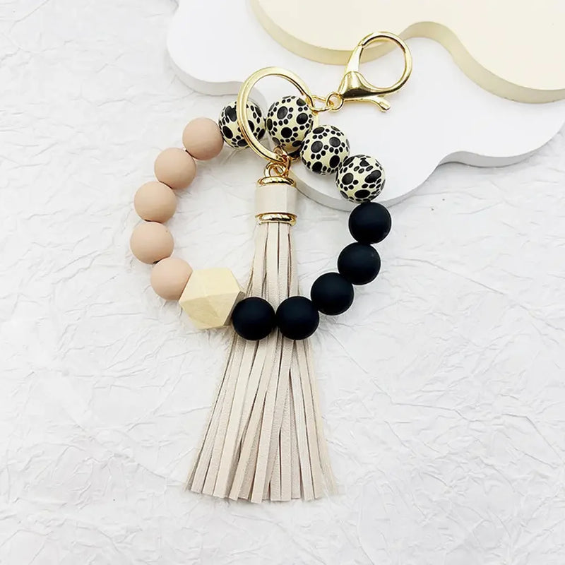Boho Silicone Bead Keychain with Tassel