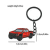 Red Ford Bronco zinc alloy keychain with a black split ring and dimensions 4.3cm long