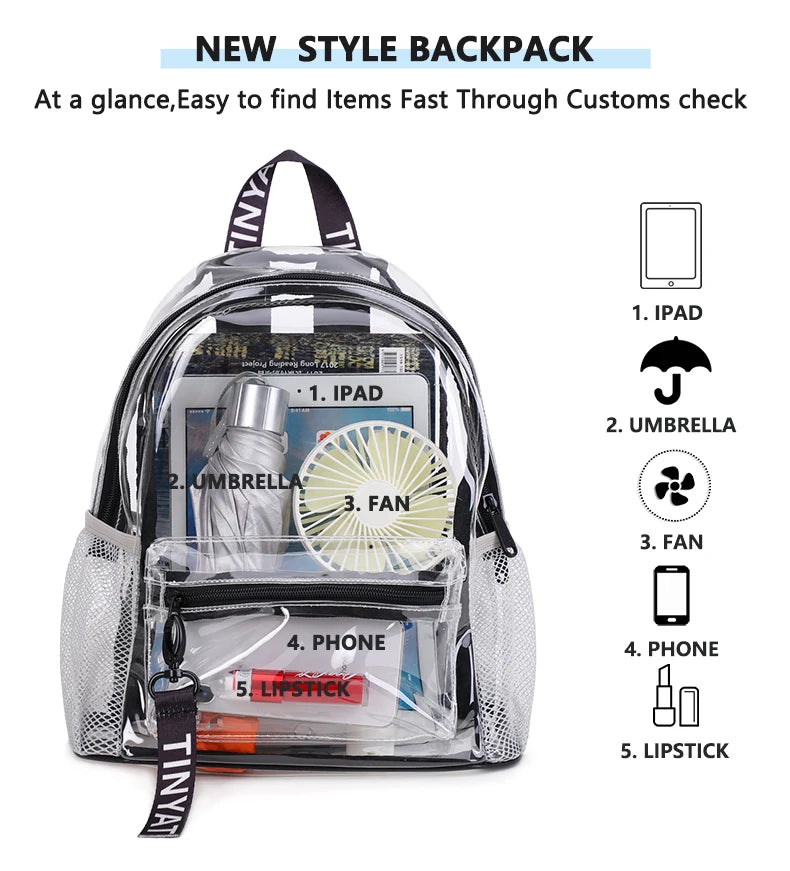 Clear Transparent Backpack for Women – Durable PVC Travel & School Bag