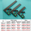 A set of black carpenter squares with angle levels and protractors shown against a teal background.