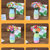 A set of colorful felt flowers and buttons used to create a DIY bouquet for children.