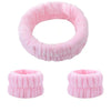 Pink fuzzy wrist washing bands or face-saving cuffs for cleaning and absorption