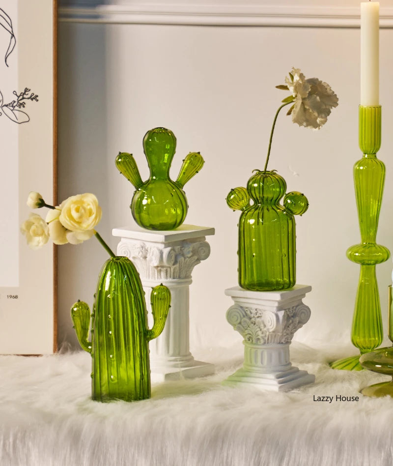 Cactus-Shaped Glass Vase for Tabletop Décor