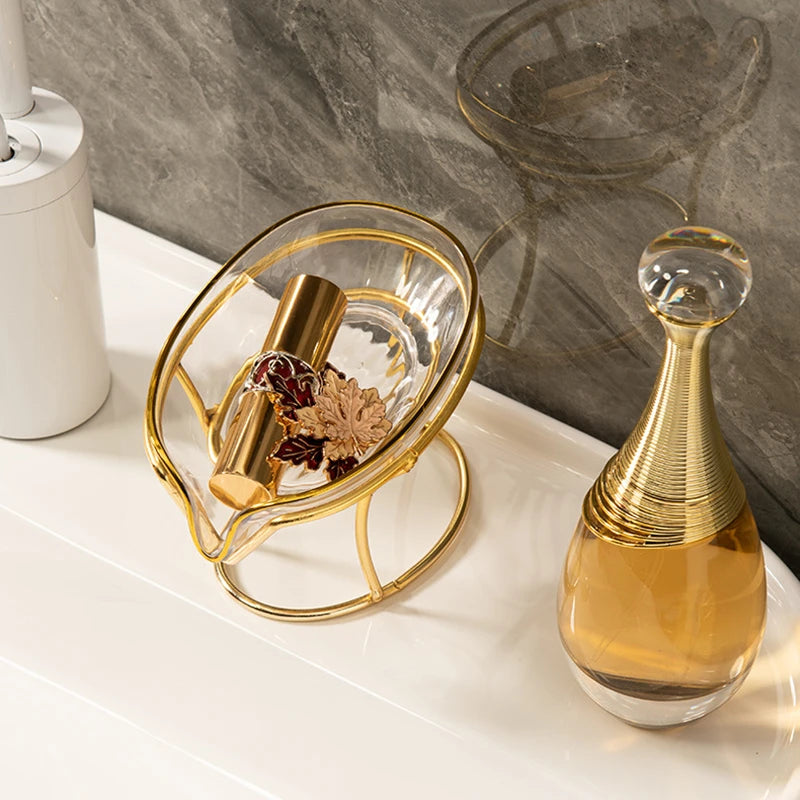 Leaf-Shape Self-Draining Soap Dish with Metal Bracket