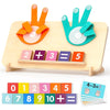 Montessori wooden counting toy featuring number blocks, fingers, and activity cards for toddlers