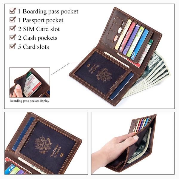 Vintage Genuine Leather Passport Holder with RFID Blocking