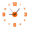 A round orange analog clock face with black hands showing the time.