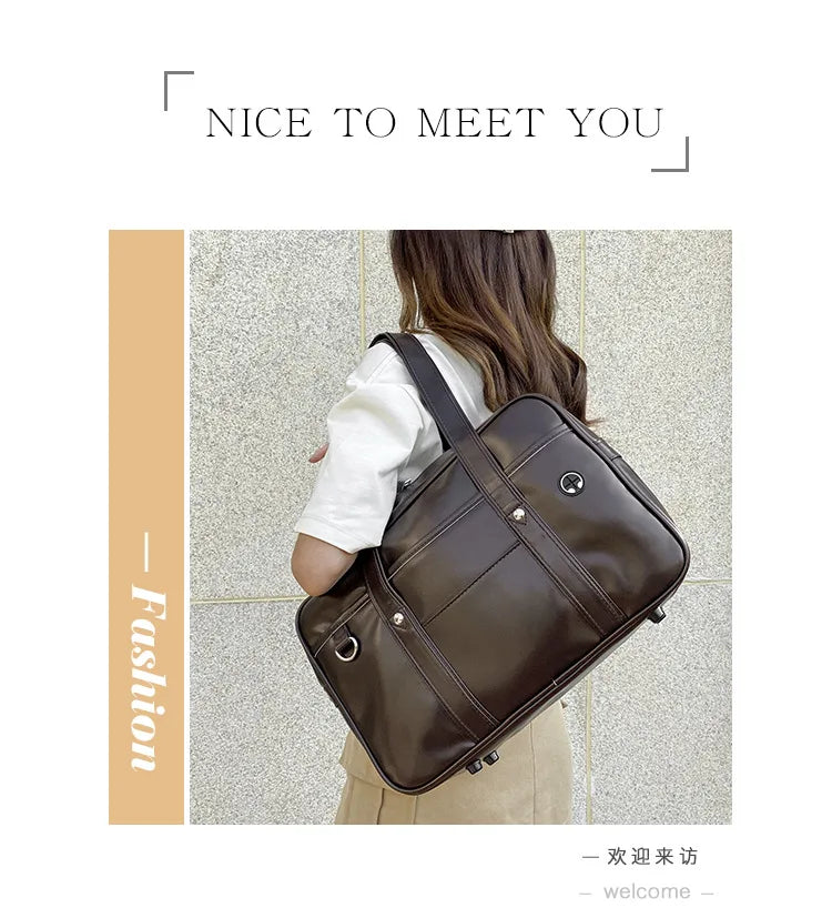 Japanese Preppy PU Leather Shoulder Bag