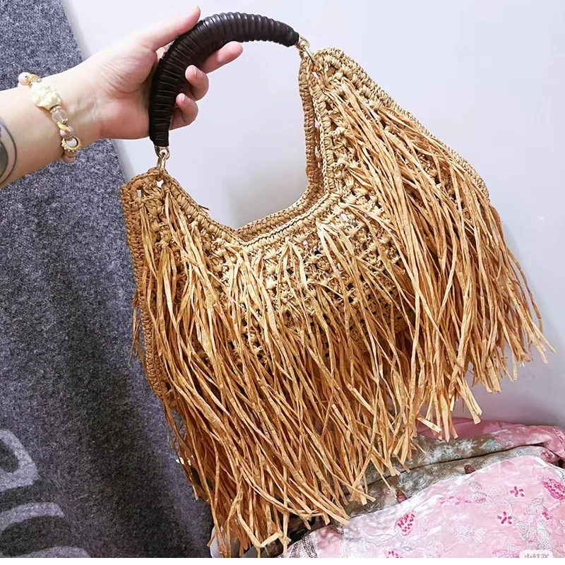 Bohemian Fringe Straw Tote Bag