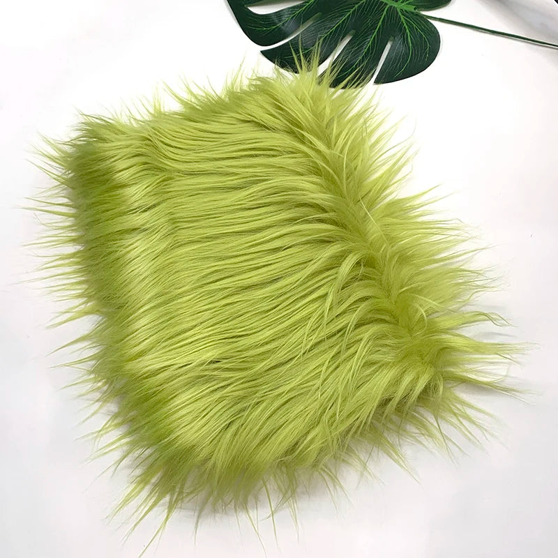 Bright lime green faux fur fabric used for DIY sewing, doll hair, and cosplay