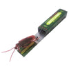 A realistic cockroach prank gum toy with a green wrapper and pink legs.