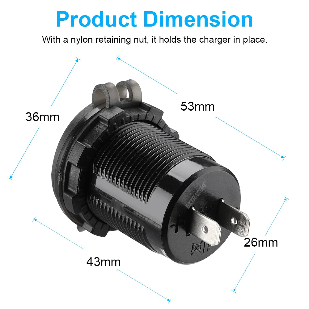 Dual USB Car Charger with LED Voltmeter – Fast Charging 12V/24V