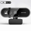 A black 2K Full HD webcam with an auto focus feature and built-in microphone is shown on a white background.