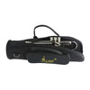 Black waterproof oxford cloth trumpet bag with padded protection and silver trumpet inside