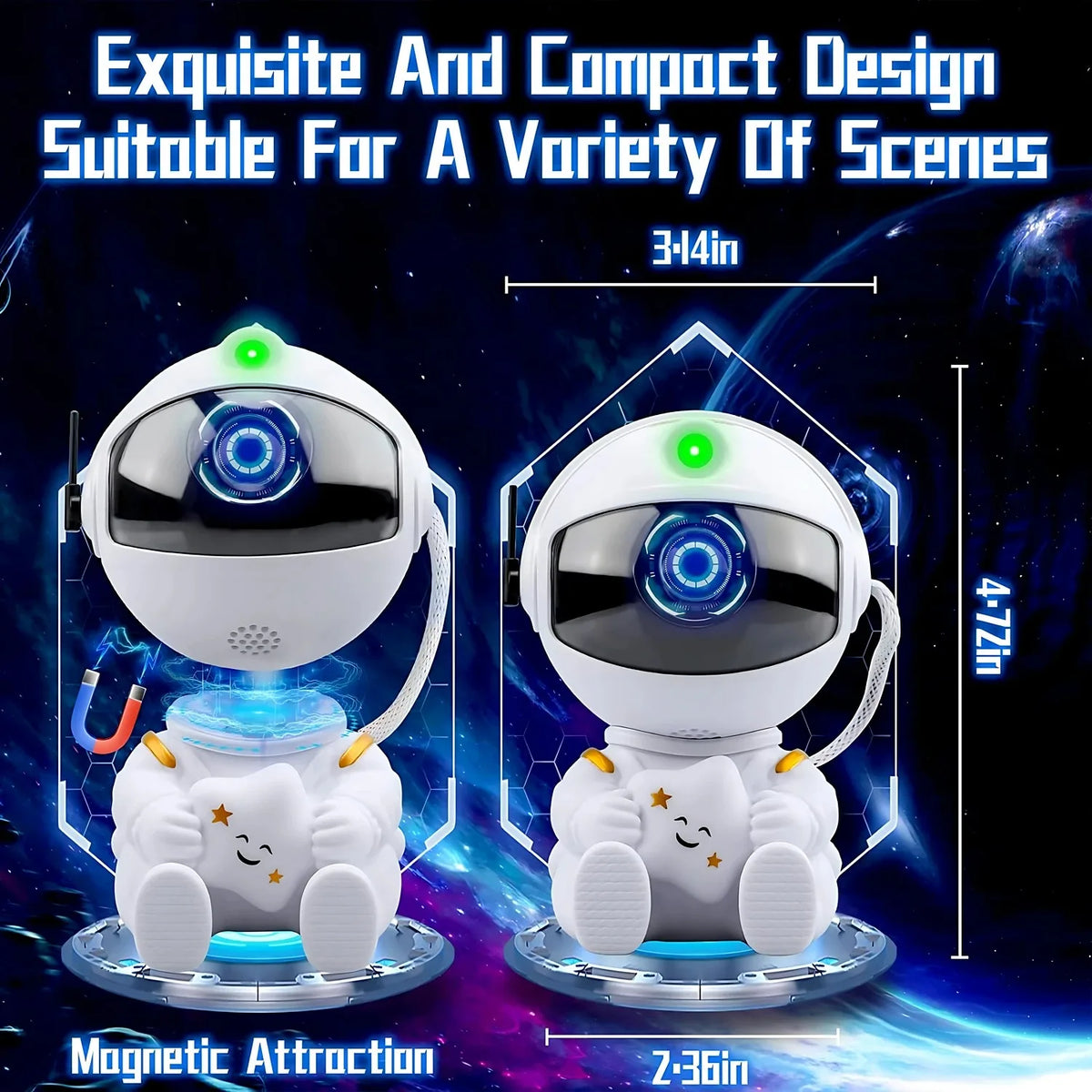 White astronaut design projector night light with magnetic attraction feature