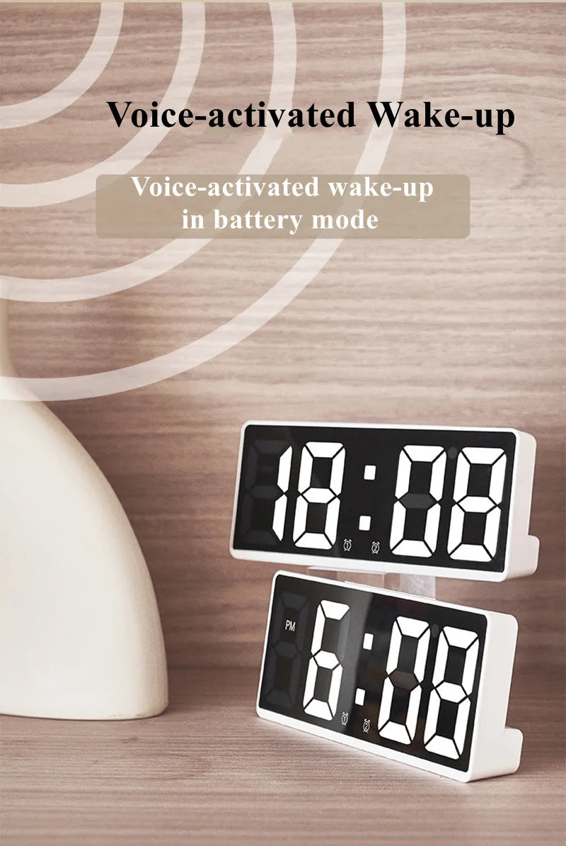 Modern LED Alarm Clock with Voice Control and Night Mode