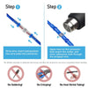 Two steps showing how to strip wire, insert it into a connector, and apply heat for soldering.