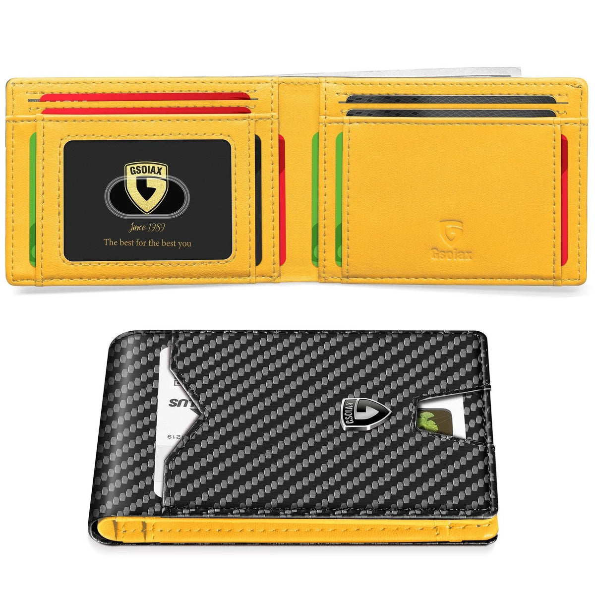 Slim RFID Blocking Leather Card Holder Wallet with Geometric Pattern
