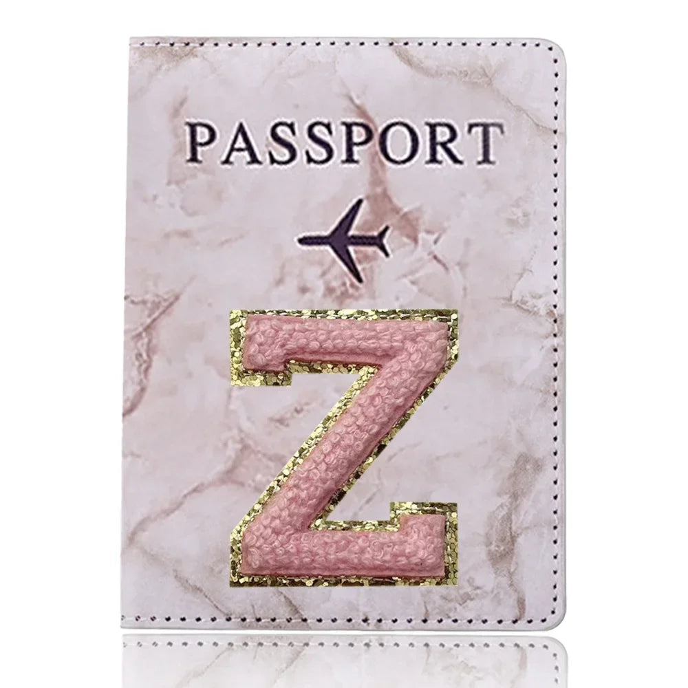 Embroidered Letter Passport Holder with Card Pocket