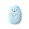 A light blue, bear-shaped dispenser for portable paper soap sheets.