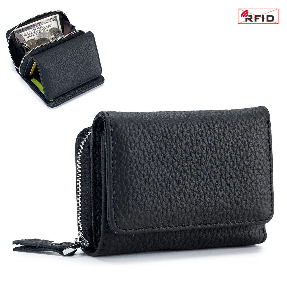Genuine Leather Mini RFID Wallet for Women