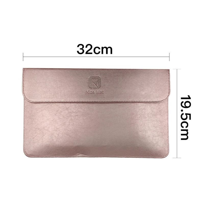 A rectangular pink leather pouch or case with a flap, measuring 32cm long and 19.5cm high.