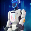 A white robot with blue accents stands against a dark background, ready to initiate an intelligent control experience.