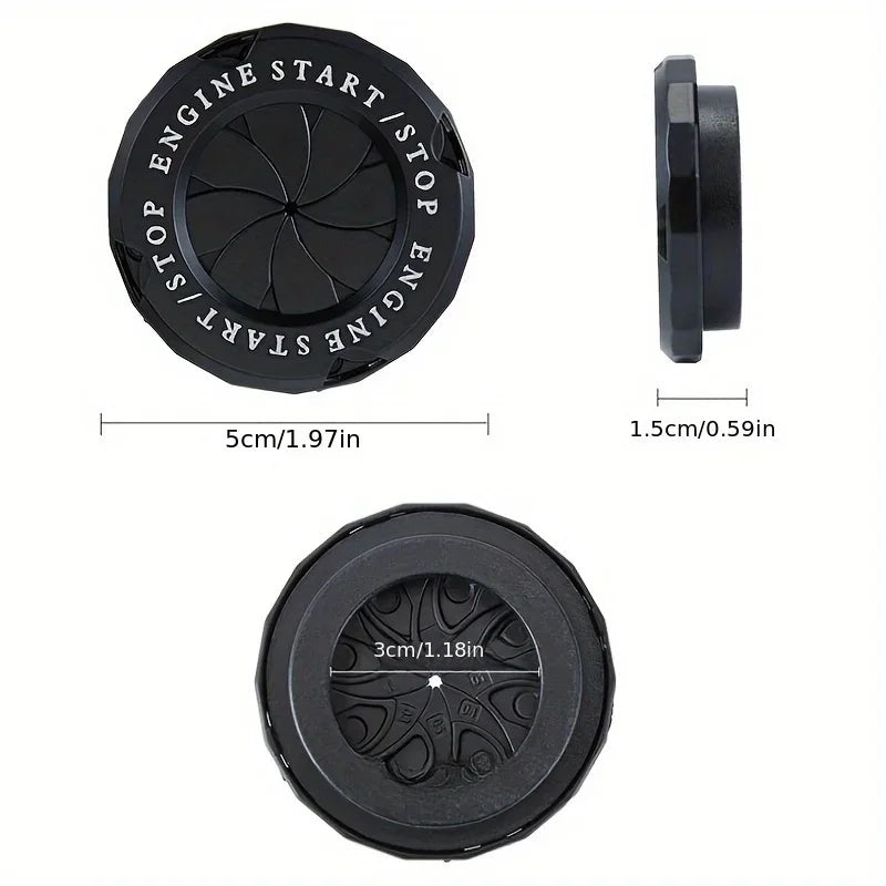 Black rotating engine start and stop button cover with dimensions 5cm/1.97in and 1.5cm/0.59in