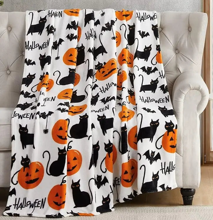 Black Bat Print Flannel Blanket