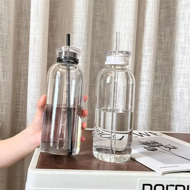 Elegant Glass Tumbler with Straw