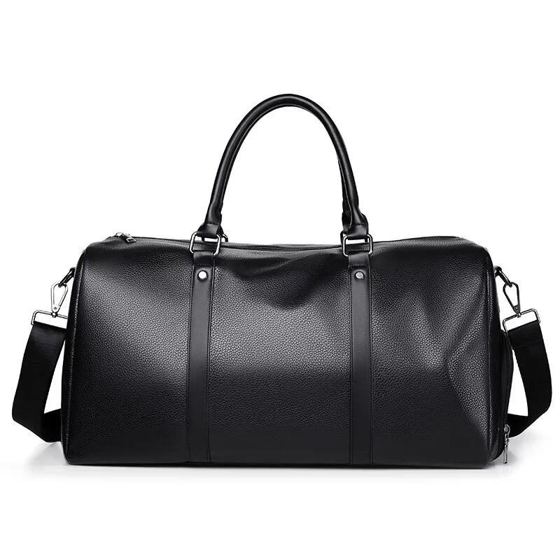 Retro PU Leather Weekender Duffel Bag with Adjustable Shoulder Strap