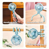 Various forms of a blue flexible octopus USB fan including handheld, suspension, standing posture, and twine morphology.