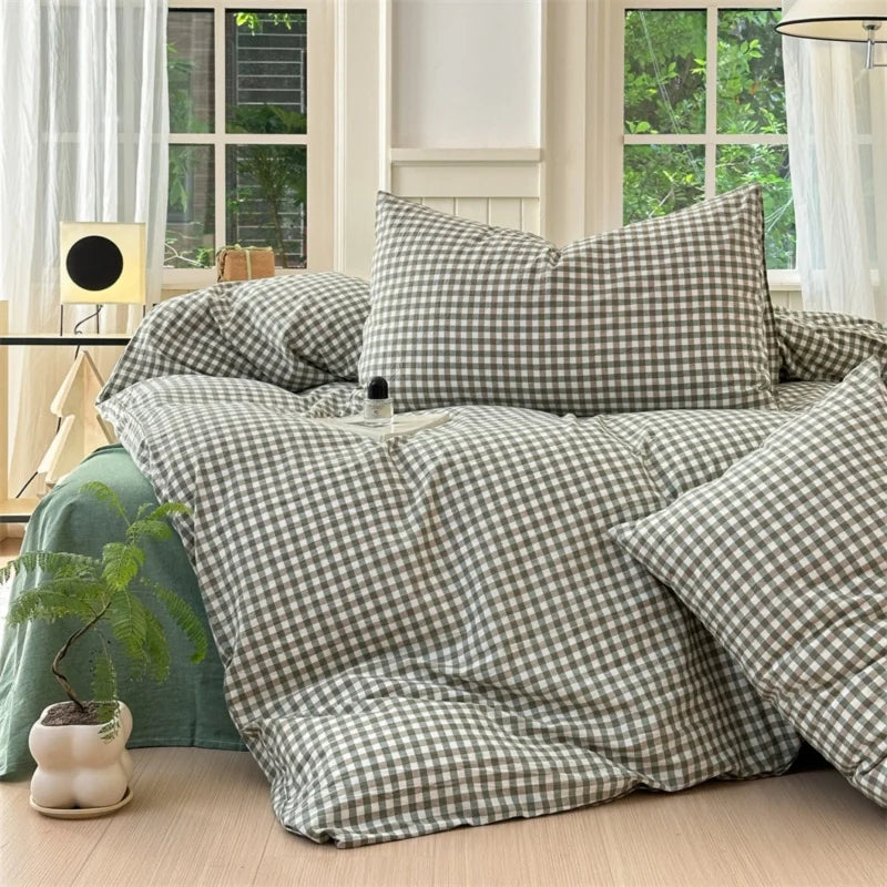 Green Plaid 3-Piece Duvet Cover Set