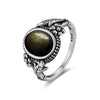 Vintage Sterling Silver Obsidian Ring with Sun and Flower Motif
