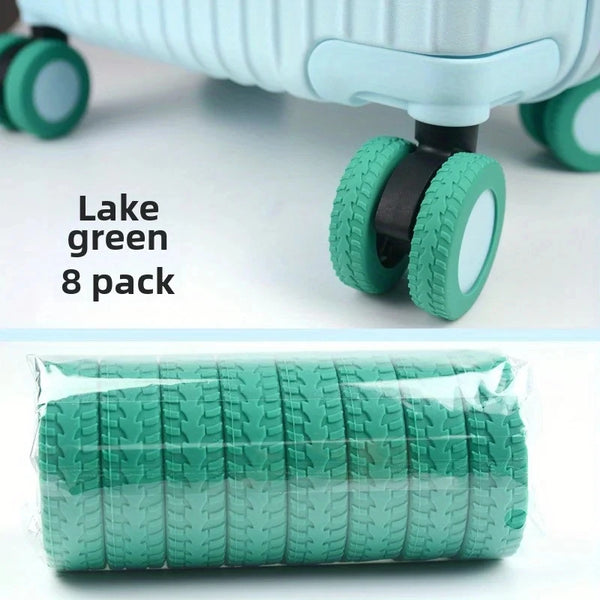 Lake green travel luggage wheel protectors set in an 8 pack