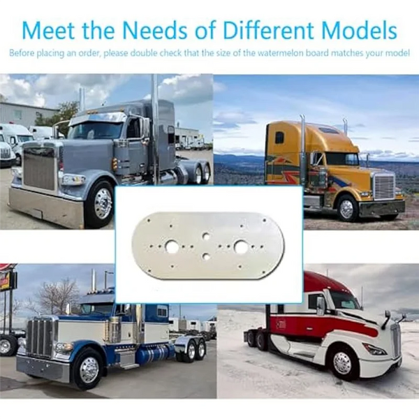 Various models of Peterbilt and Kenworth trucks with a watermelon light mounting plate shown.