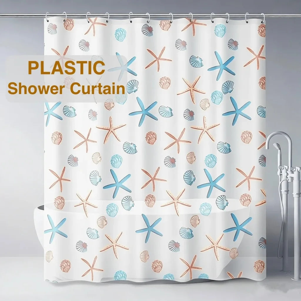 Starfish Waterproof PEVA Shower Curtain with Hooks