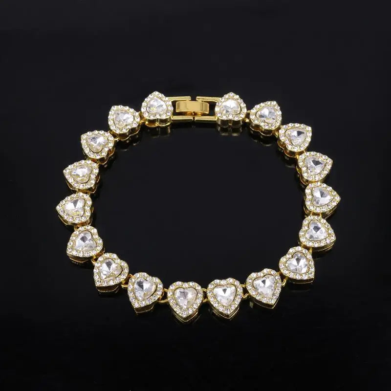 Heart Rhinestone Tennis Chain Necklace & Bracelet Set