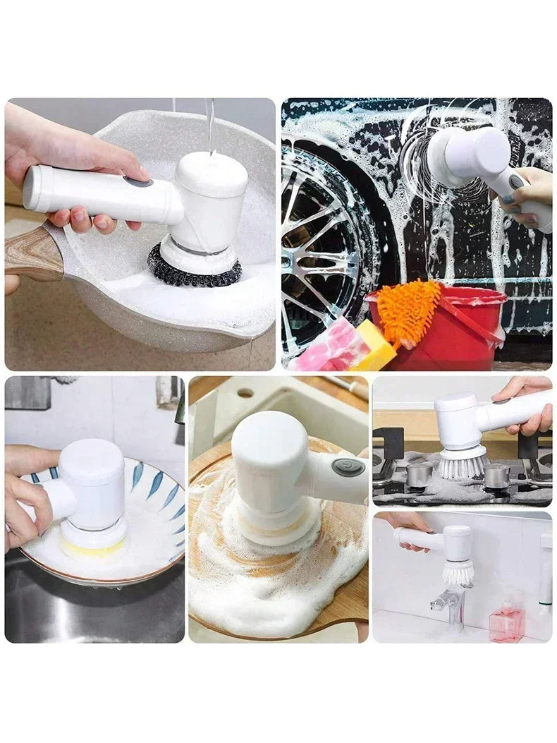 Escurridor eléctrico sin cable con múltiples cabezales para limpiar bañera y lavabo